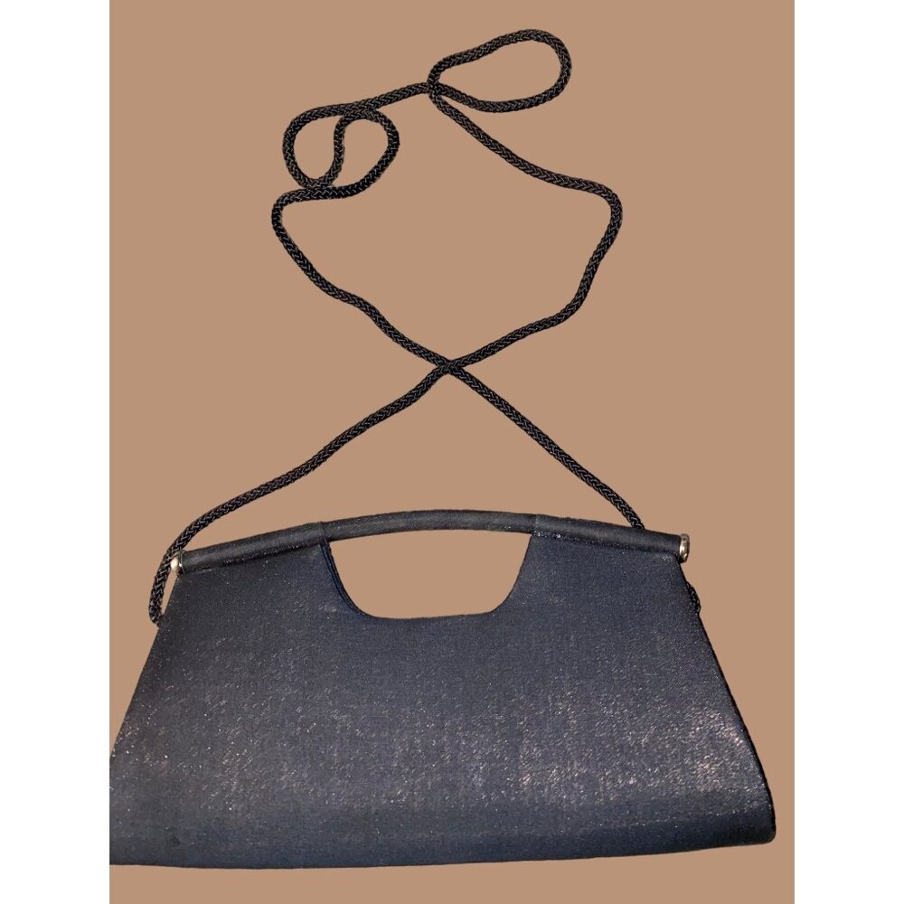 La Regale Black Fabric Evening Bag with Rope Strap Made in China 10 Inches
